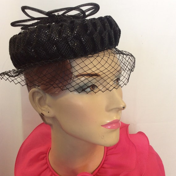 RARE 1960 Large Flower Bibi / Mini vintage hat wi… - image 2