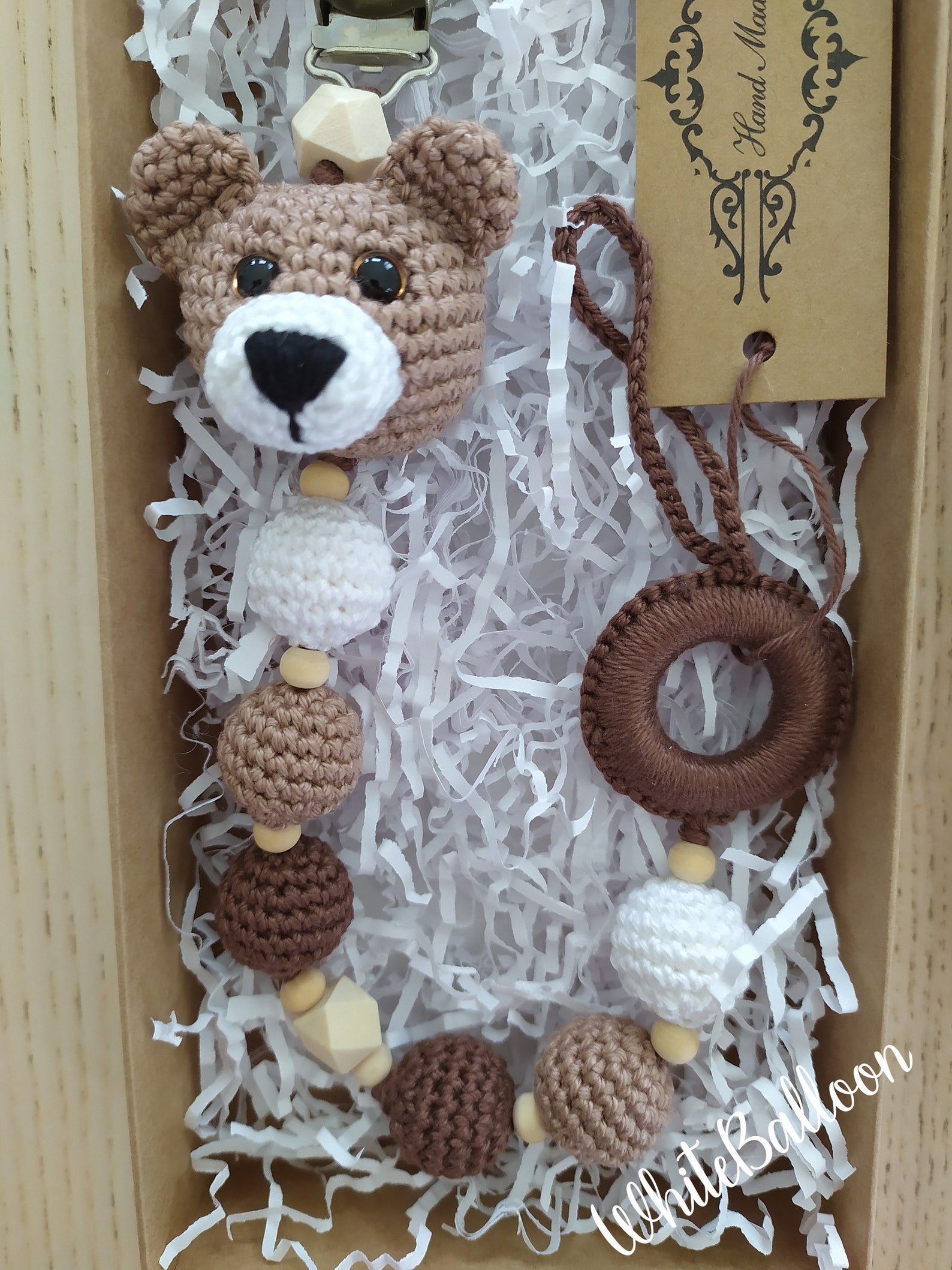 Teddy bear pacifier clip Brown colour dummy holder Wooden Etsy
