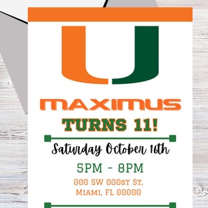 University of Miami Birthday Digital Invitation, UM Digital Invitation, Hurricanes Invitation