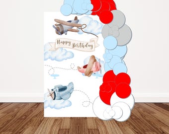 Vintage Airplanes Birthday Backdrop - DIGITAL DOWNLOAD - Oh how time flies