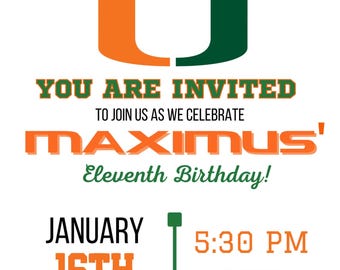 University of Miami Birthday Invitation: Hurricanes Theme (Digital Download)