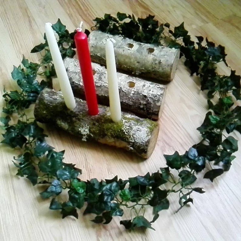 Yule Log Wooden Candle Holder Christmas Holiday Decor Etsy