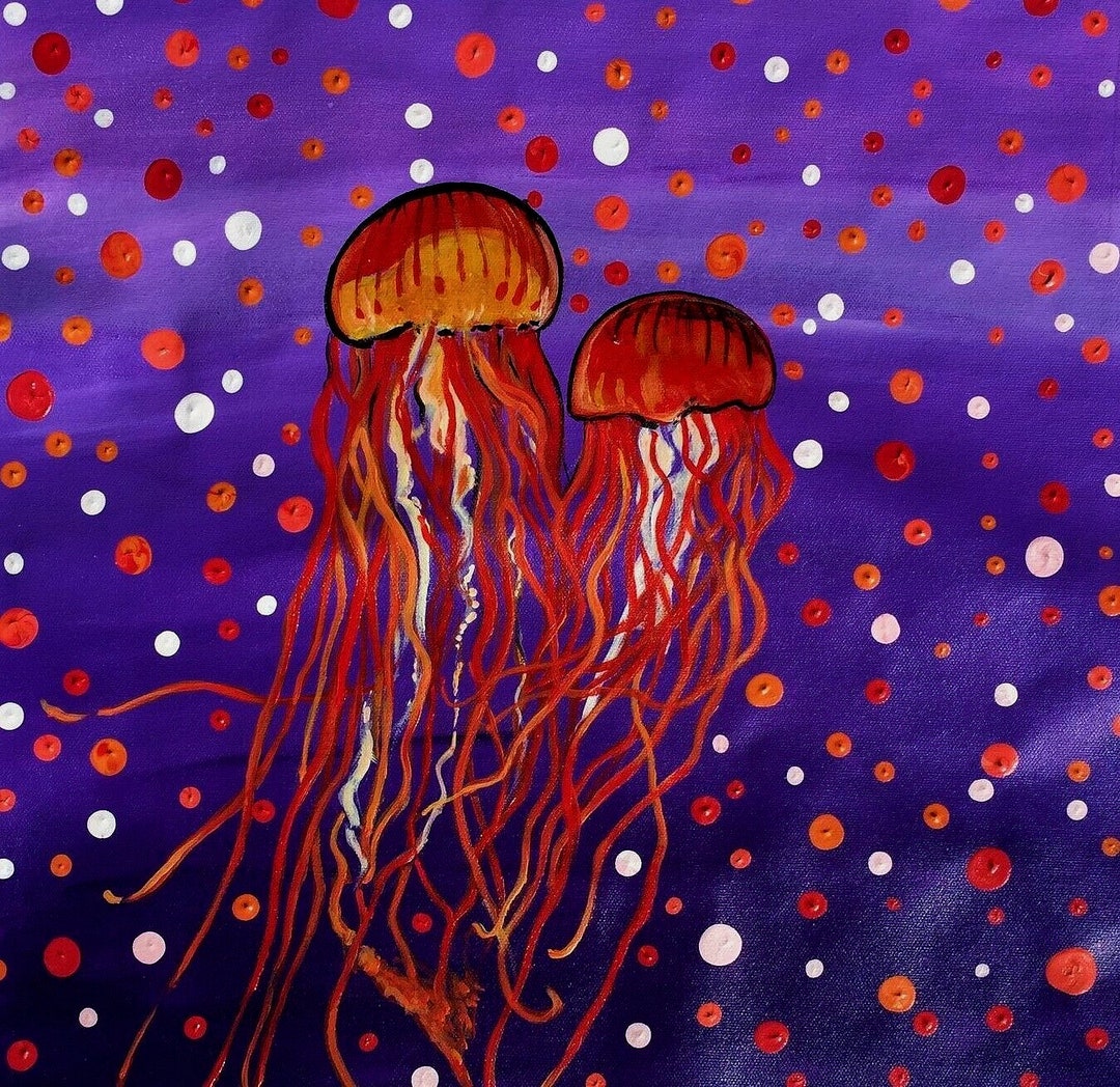 New Beautiful Aboriginal Painting jellyfish Hand Painted on Canvas by ...