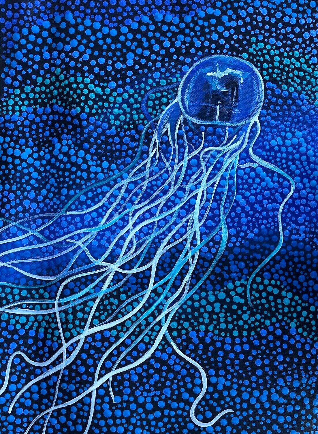 New Aboriginal Painting Box Jellyfish Art in Acrylics on Canvas Comes ...