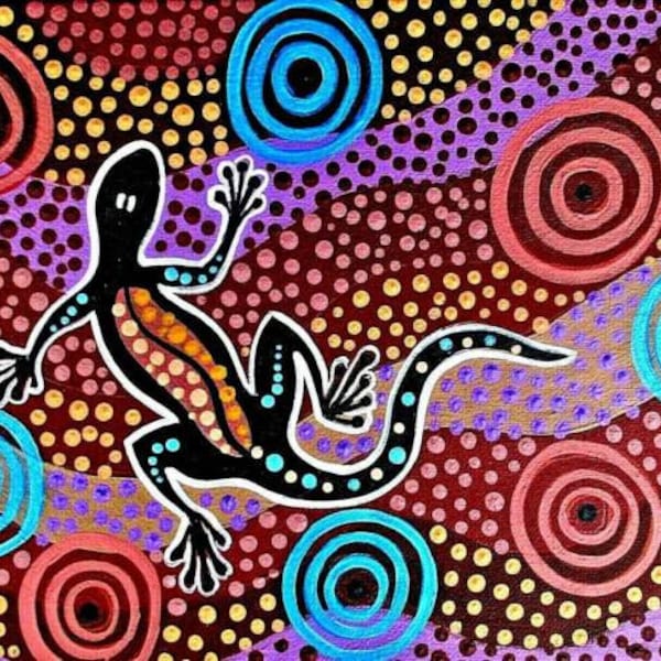 Nouvelle peinture aborigène "Gecko Spirit" superbe art sur toile par Pati COA