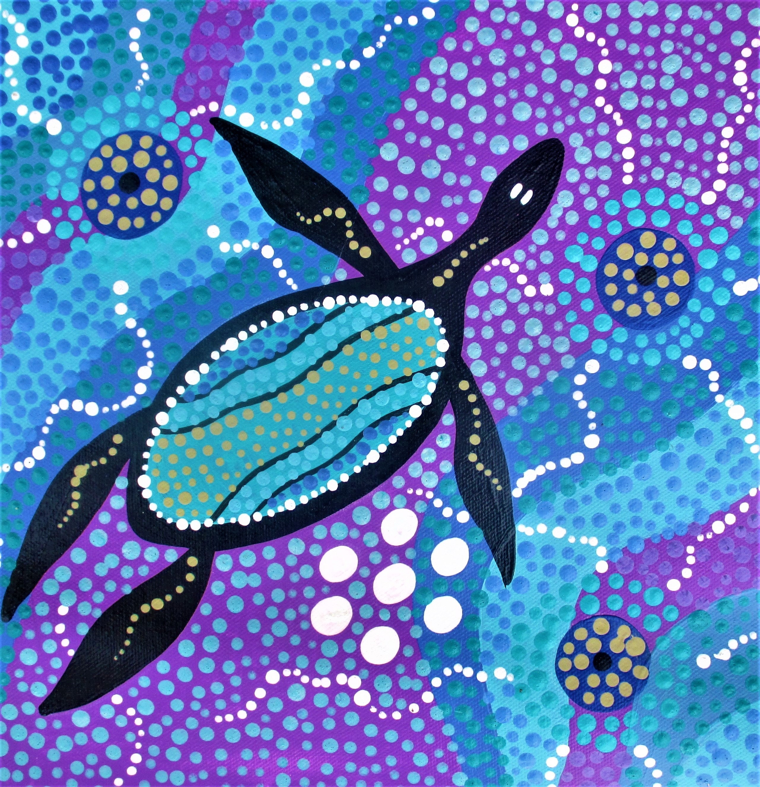 New Stunning Aboriginal Art on Canvas dreamtime Turtle in Acrylics COA