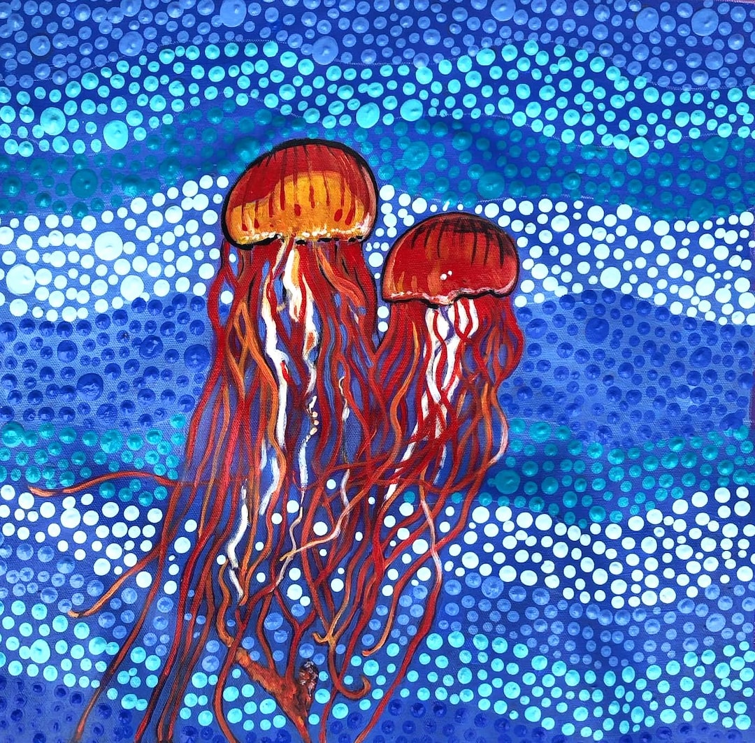New Aboriginal Painting Red Jellyfish in Acrylics on Canvas Comes With ...