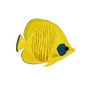 Semilavartus Butterfly Fish - Vibrant Yellow Fish Stickers for Laptop Decor, Fun Watercolor Fish Art