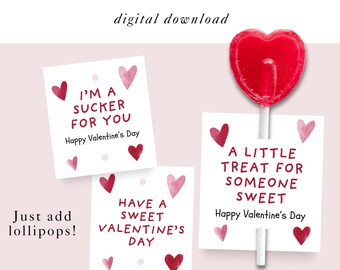 Sucette Saint-Valentin imprimable – Saint-Valentin bricolage en classe – téléchargement immédiat