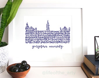 Hand-Drawn Navy Georgetown University Healy Hall Print