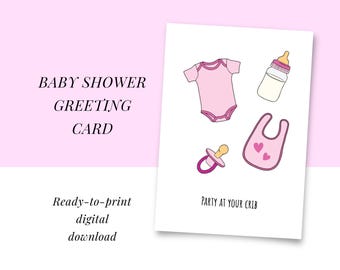 Carte de fille de baby shower, drôle, rose, carte de voeux imprimable (téléchargement numérique PDF, formats A2/A6/A7)