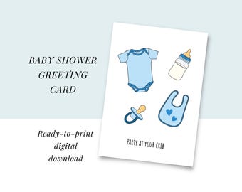 Carte de baby shower, drôle, bleue, imprimable (téléchargement numérique PDF, formats A2/A6/A7)