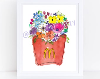 McDonalds frites florales | Impression aquarelle