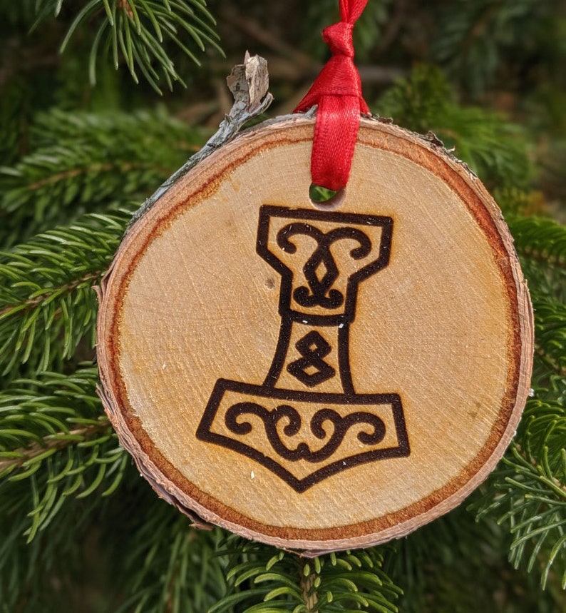 Yule Ornaments, Vegvisir Ornament, Mjolnir Ornament, Helm of Awe, Pagan Ornament, Norse Ornament image 2