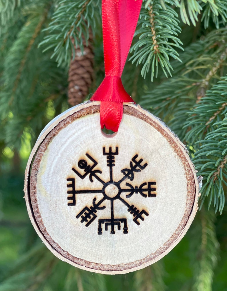 Yule Ornaments, Vegvisir Ornament, Mjolnir Ornament, Helm of Awe, Pagan Ornament, Norse Ornament image 4