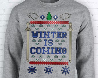 Xmas Winter Is Coming Game Of Thrones Inspired Mens Sweater Jon Snow John Secret Santa Crewneck Sweater Hoodie FEA541