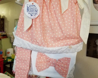 Talla 0-3 meses Conjunto de vestido con funda de almohada de lunares rosas con bombachos y pañuelo para la cabeza a juego