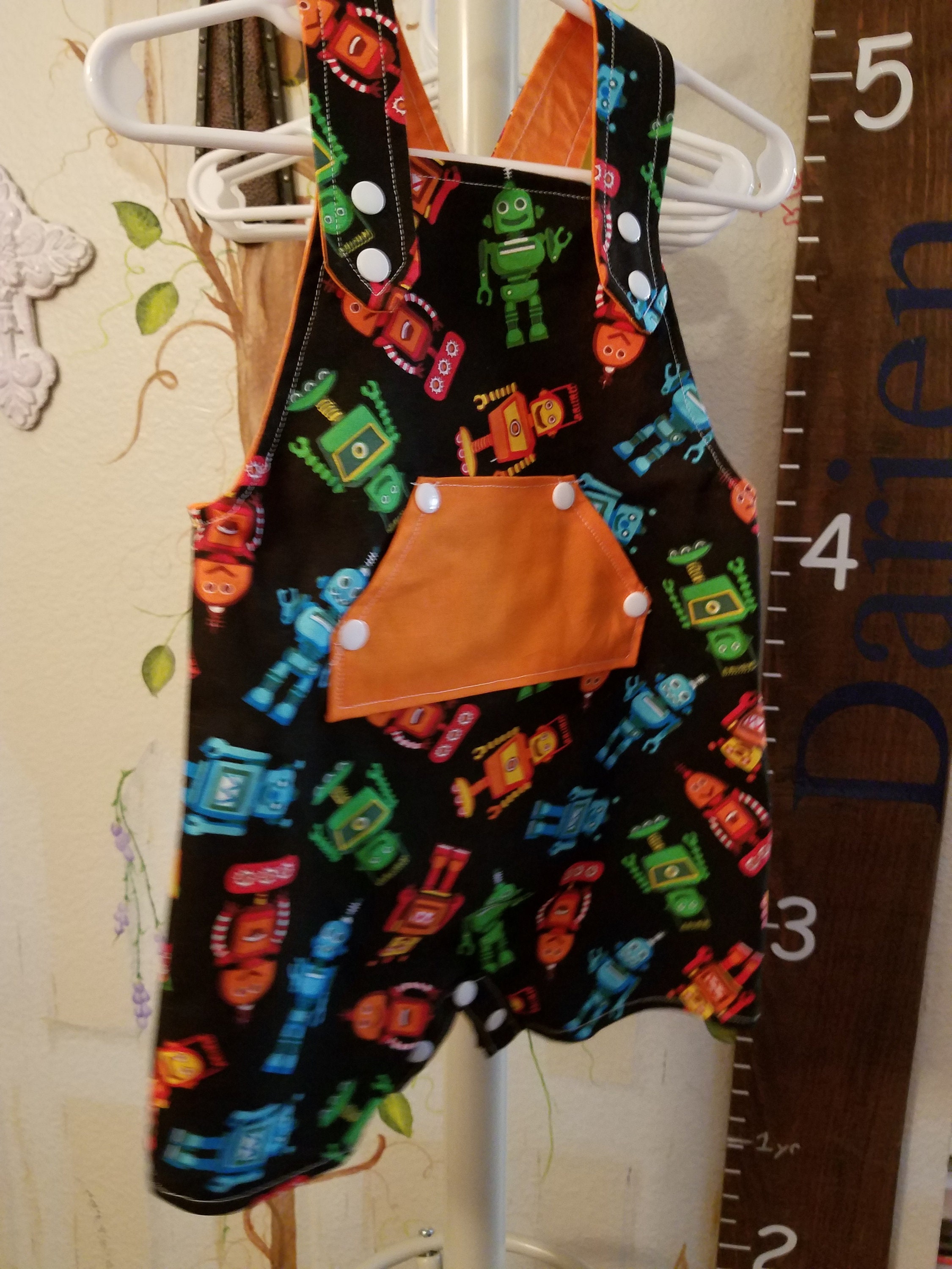 Size 2T Baby Overalls With Front Pocket in Fun Robots Fabric Etsy UK