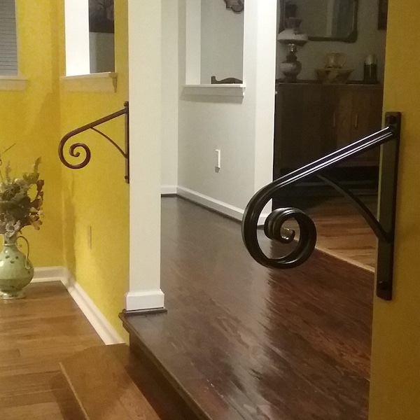 1 or 2 Step,(small style) Stair Handrail, SOLID STEEL, Railing, Wrought Iron, Metal hand rail,Sturdy Victorian