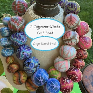 Eine andere Art von Blattperle! Große runde Perle überzogen mit Blätter, große Polymer Clay Perlen