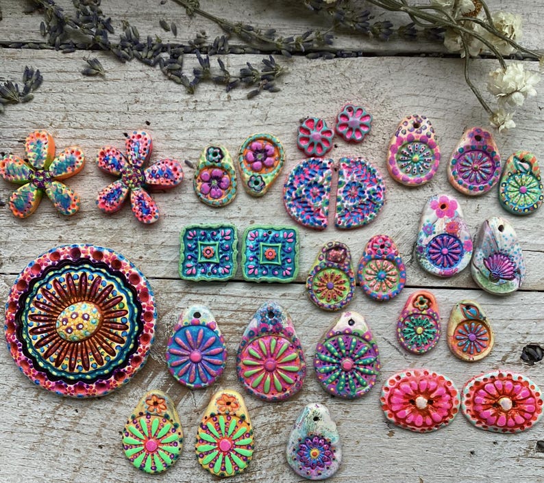 Dotted Pattern Clay Colorful Polymer Clay Beads: Hand-painted Dotted Charms - Etsy