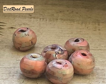 Handmade Rustic Polymer Clay Beads: DirtRoad Pearls, Jewelry Making (Set of 6)
