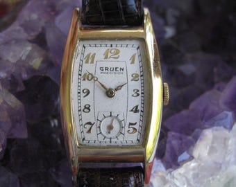Gruen 355 Precision Vintage Solid 14k Yellow Gold Deco Wrist Watch 41.5mm