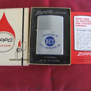 Vintage Zippo Lighter 1976 Adv. BET Construction, Inc. Steel Contractors, MIB