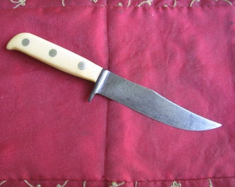 Vintage Custom Handmade Hunting Knife w/Integral Hilt, Nice Celluloid Handle