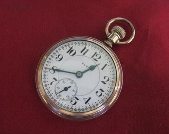 Elgin Father Time antiek 16s 21j YGF Railroad zakhorloge, Montgomery wijzerplaat