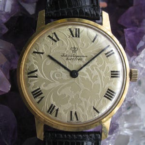 Jules Jurgensen Vintage 18k Solid Yellow Gold Wrist Watch, FANCY TAPESTRY DIAL