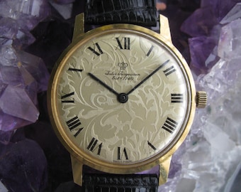 Jules Jurgensen Vintage 18k Massiv Gelbgold Armbanduhr,ausgefallenes TAPESTRY ZIFFERBLATT