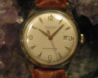 Vintage 10k Gold Filled Hampden Automatic Wrist Watch w/Date, AS 1361