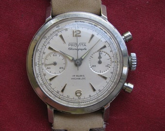 Vintage Provita Edelstahl Chronograph Armbanduhr, Venus 188