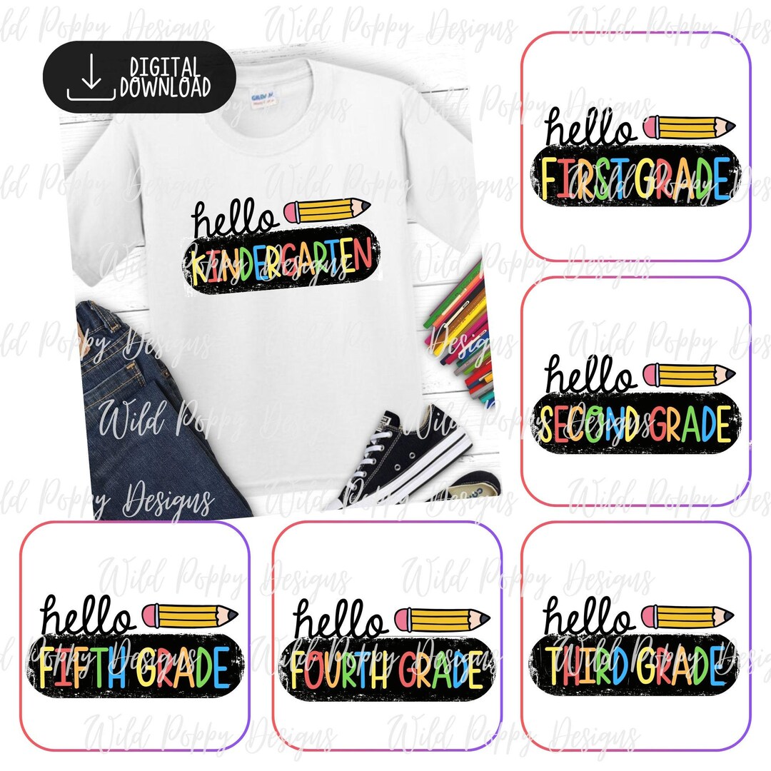 Hello Grade R Hello Grade Level Tee Bundle, SVG & PNG, Back to School, Student Shirts ...