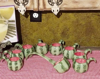 Vintage 9pc Ceramic Mugs W/Ladle - its almost Springtime Watermelon Season!