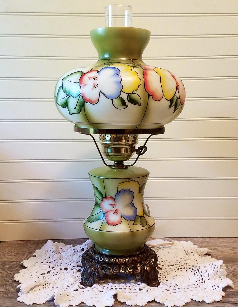 RARE Vintage Hurricane Parlor Lamp 3Way Floral Hurricane Etsy
