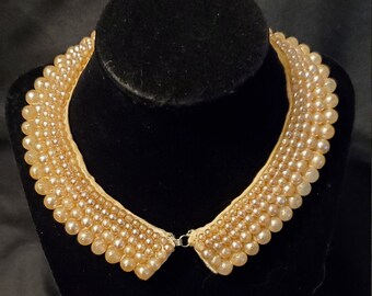 Black Beaded Statement Collar Necklace Vintage 50s 60s Monette of Paris Golden Amber