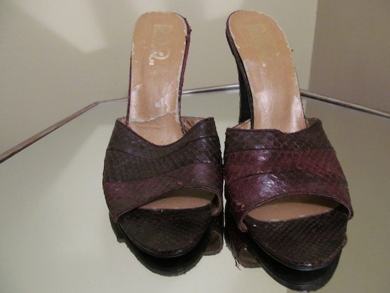 Vintage 1950s Brown Snake Skin High Heel Mules//1950s Sexy - Etsy