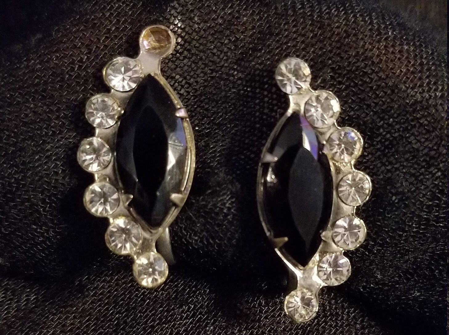 Vintage 1950s Rhinestone Earrings//1950s Black and Clear - Etsy
