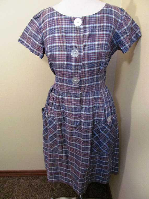 Vintage 1950s plaid dress//1950s plaid dress// she