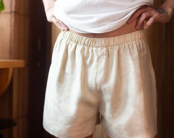 Linnen herenshort | Cadeau voor HEM | Nachtkleding herenpyjamashorts | Boxershorts | Linnen broek