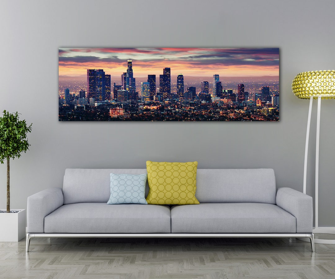 Los Angeles Skyline Canvas Wall Art Cityscape Canvas Print Etsy