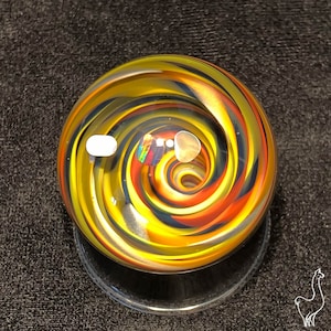 Portals - 2023 #2 - 1.76" - Handmade Borosilicate Glass Marble, Fiery Yellow Color, UV, Gilson Opal, Collectible Marble, Heady, Orb, Sphere