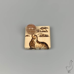 Marble Display Stand - Silly Seals #1 - Woodburned by ShellyCastleArtist - Oil Finish - 3.5&quot; x 3.5&quot; x 0.75&quot; - Marbles, Orbs, Spheres, Geodes