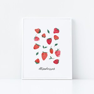 Watercolor Strawberry Art Print, Kitchen Decor, Fruit Art, Strawberries Wall Decor, Nursery Art, Office Wall Art, Strawberry Painting