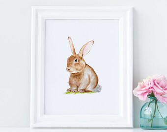 Watercolor Bunny Rabbit Printable, Nursery Printable Art, Digital Download, Nursery Animal Poster, Baby Bunny Painting