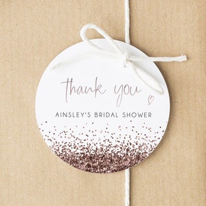 Rose Gold Round Thank You Gift Tag Template, Rose Gold Printable Circle Favors, Blush Bridal Favors, Instant Download, Modern Bridal, BD141