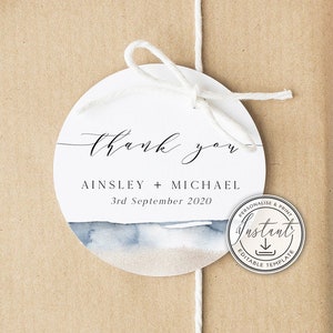 Beach Circle Thank You Gift Tag Editable Template, Printable Thank You Tag, Ocean, Nautical, Modern Favor Tags, Wedding Favor Tags - BD74