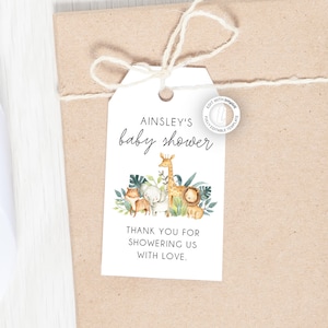 Safari Baby Shower Thank You Gift Tag Editable Template, Favor Tag, Baby animals, jungle animals, gender neutral, printable, instant, BD47